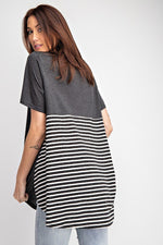 Load image into Gallery viewer, Short Sleeves Rayon Mix And Match Striped Contrast Top
