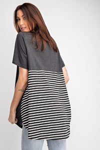 Short Sleeves Rayon Mix And Match Striped Contrast Top