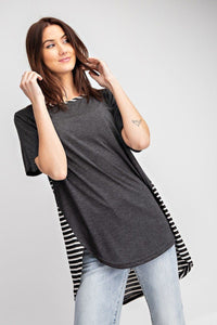 Short Sleeves Rayon Mix And Match Striped Contrast Top