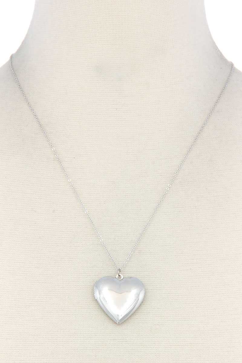 Puffy Metal Heart Locket Necklace