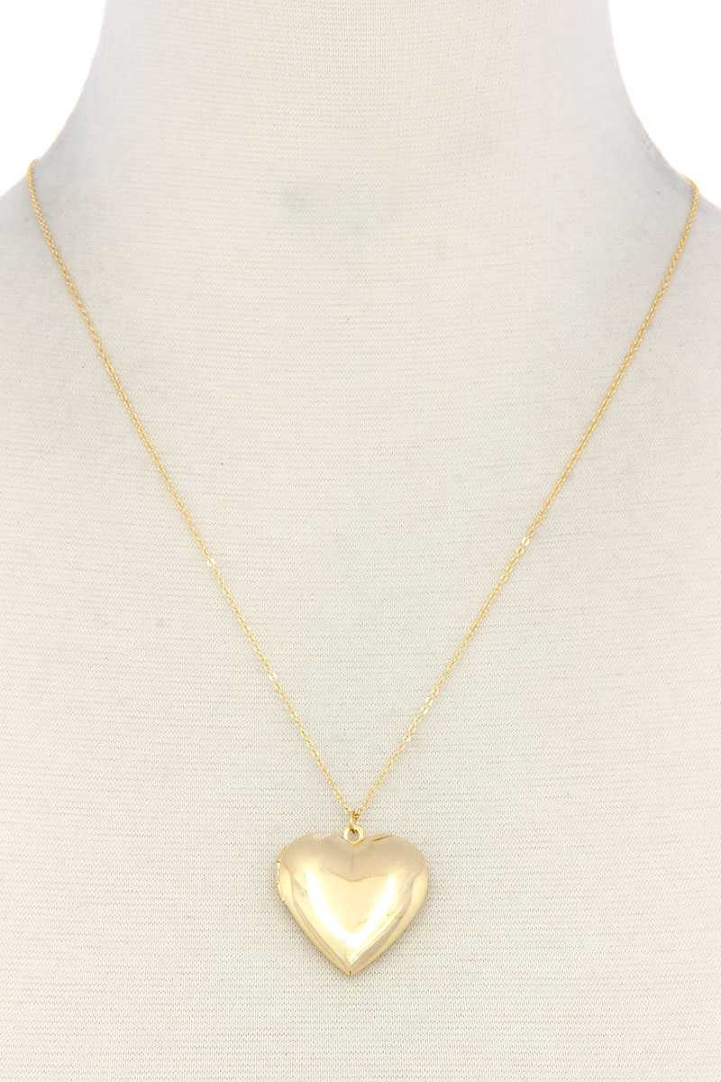 Puffy Metal Heart Locket Necklace