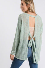 Load image into Gallery viewer, Open Back Detail Long Sleeve Top With Self Tie
