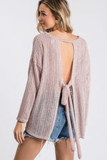 Load image into Gallery viewer, Open Back Detail Long Sleeve Top With Self Tie
