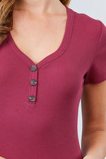 Load image into Gallery viewer, Short Sleeve V-neck with Button Detail Rib Knit Top
