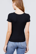 Load image into Gallery viewer, Short Sleeve V-neck with Button Detail Rib Knit Top
