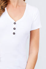 Load image into Gallery viewer, Short Sleeve V-neck with Button Detail Rib Knit Top
