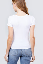 Load image into Gallery viewer, Short Sleeve V-neck with Button Detail Rib Knit Top
