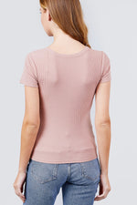 Load image into Gallery viewer, Short Sleeve V-neck with Button Detail Rib Knit Top
