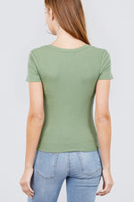 Load image into Gallery viewer, Short Sleeve V-neck with Button Detail Rib Knit Top
