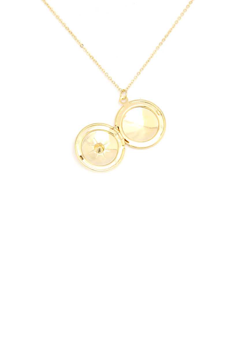 Cubic Zirconia Metal Circle Locket Metal Necklace