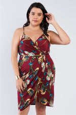 Load image into Gallery viewer, Plus Size Floral Surplice Tulip Mini Dress
