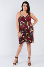 Load image into Gallery viewer, Plus Size Floral Surplice Tulip Mini Dress
