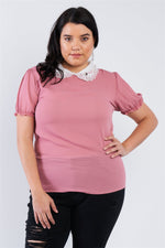 Load image into Gallery viewer, Plus Size Chiffon Embellished Peter Pan Collar Top
