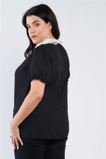 Load image into Gallery viewer, Plus Size Chiffon Embellished Peter Pan Collar Top
