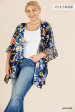 Load image into Gallery viewer, Floral Ruffle Bell Sleeve Kimono with Side Slits
