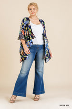 Load image into Gallery viewer, Floral Ruffle Bell Sleeve Kimono with Side Slits
