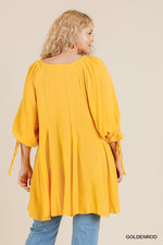 Load image into Gallery viewer, Ruffle Tie Sleeve Button Tunic With High Low Hem
