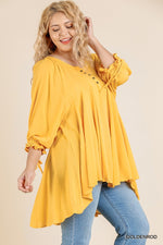 Load image into Gallery viewer, Ruffle Tie Sleeve Button Tunic With High Low Hem
