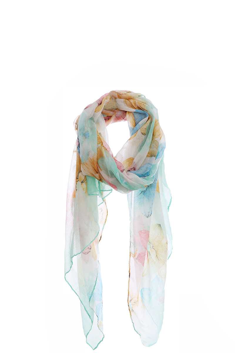 Fashion Multi Color Flower Print Chiffon Scarf