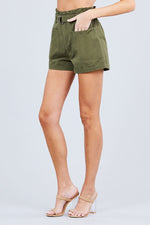 Load image into Gallery viewer, Side Pocket Rolled Up Paper Bag Cotton Short Pants
