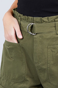 Side Pocket Rolled Up Paper Bag Cotton Short Pants