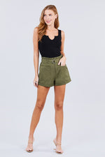 Load image into Gallery viewer, Side Pocket Rolled Up Paper Bag Cotton Short Pants
