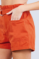 Load image into Gallery viewer, Side Pocket Rolled Up Paper Bag Cotton Short Pants
