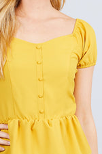 Load image into Gallery viewer, Short Sleeve Button Detail Flare Hem Woven Top
