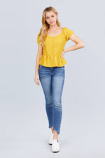 Load image into Gallery viewer, Short Sleeve Button Detail Flare Hem Woven Top
