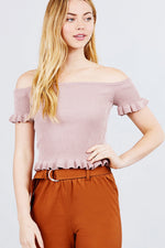 Load image into Gallery viewer, Short Sleeve Off The Shoulder Ruffle Detail Top
