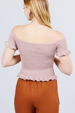 Load image into Gallery viewer, Short Sleeve Off The Shoulder Ruffle Detail Top
