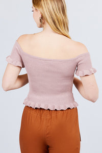 Short Sleeve Off The Shoulder Ruffle Detail Top