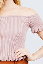 Load image into Gallery viewer, Short Sleeve Off The Shoulder Ruffle Detail Top
