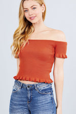 Load image into Gallery viewer, Short Sleeve Off The Shoulder Ruffle Detail Top
