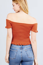 Load image into Gallery viewer, Short Sleeve Off The Shoulder Ruffle Detail Top
