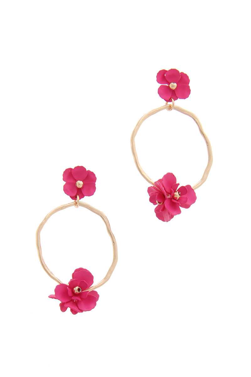 Flower Circle Post Drop Earring