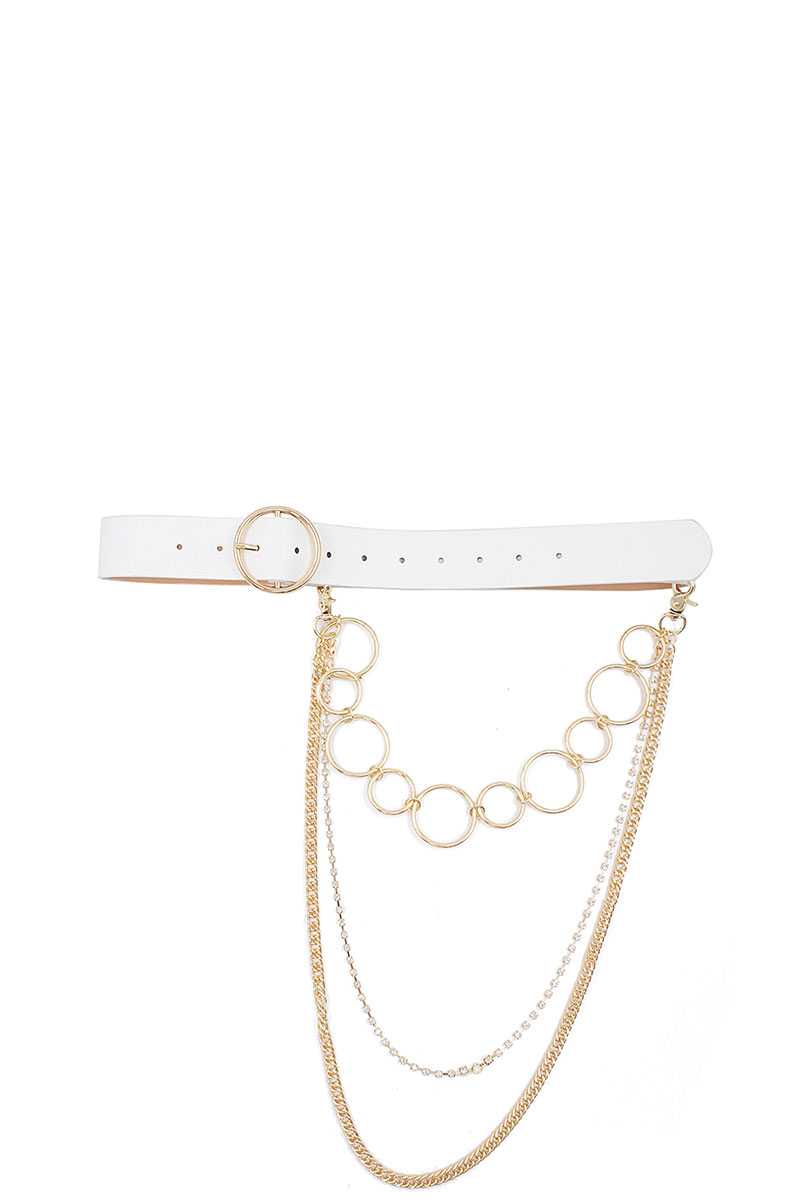 Round Buckle Belt with Triple Layer Chain Accent