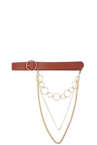 Round Buckle Belt with Triple Layer Chain Accent