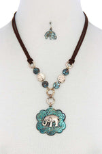 Load image into Gallery viewer, Elephant Pendant Hammered Coin Suede Necklace
