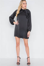 Load image into Gallery viewer, Satin Long Sleeve Side-tie Mini Dress
