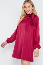 Load image into Gallery viewer, Satin Long Sleeve Side-tie Mini Dress
