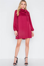 Load image into Gallery viewer, Satin Long Sleeve Side-tie Mini Dress
