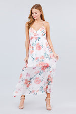 Load image into Gallery viewer, Deep V-neck W/cross Strap Print Maxi Dress
