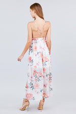 Load image into Gallery viewer, Deep V-neck W/cross Strap Print Maxi Dress
