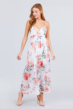 Load image into Gallery viewer, Deep V-neck W/cross Strap Print Maxi Dress
