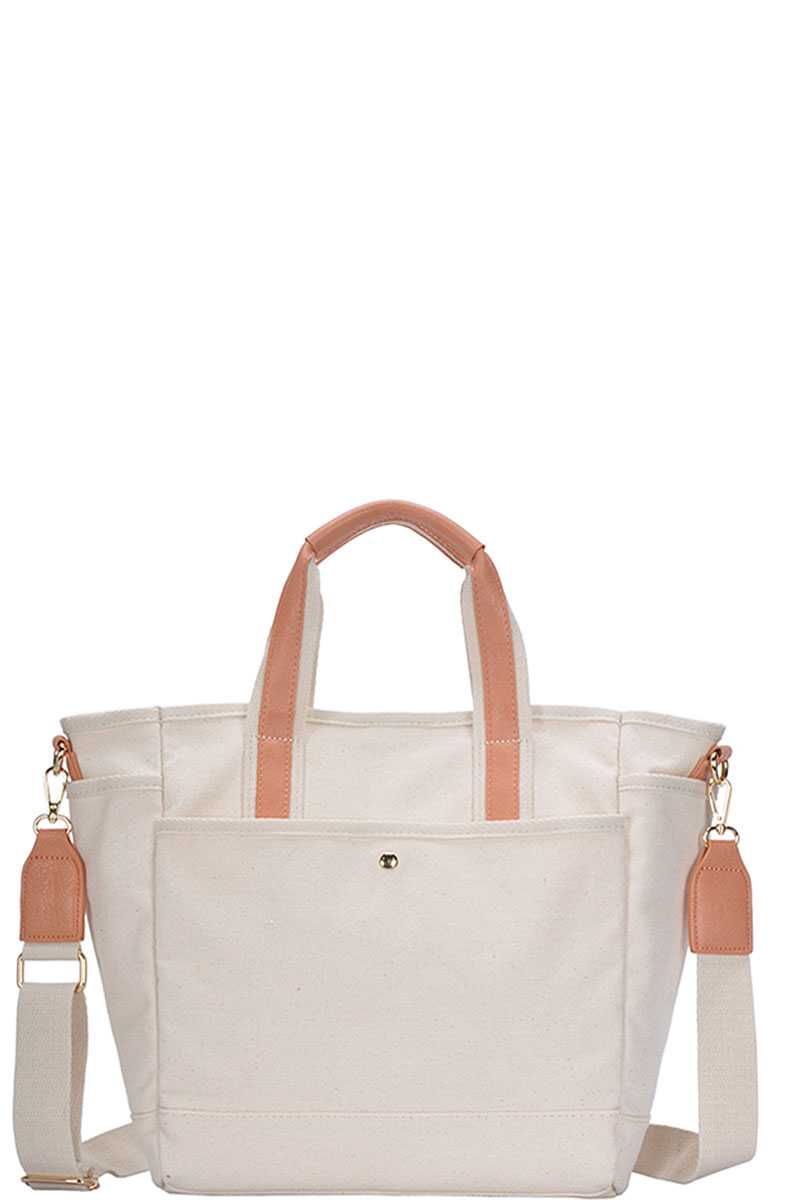 2-in-1 Designer Canvas Fabric Satchel with Long Strap