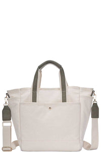 2-in-1 Designer Canvas Fabric Satchel with Long Strap