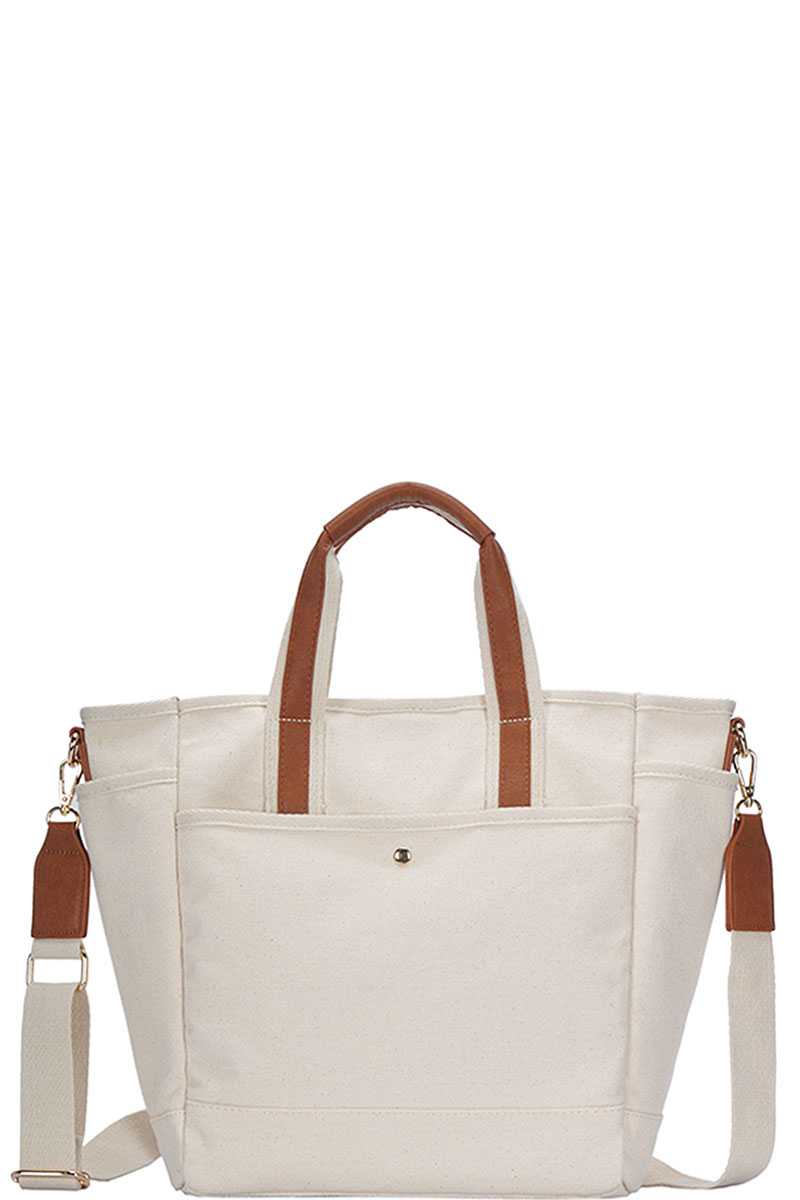 2-in-1 Designer Canvas Fabric Satchel with Long Strap