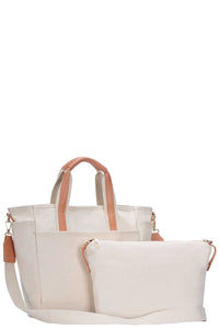 2-in-1 Designer Canvas Fabric Satchel with Long Strap