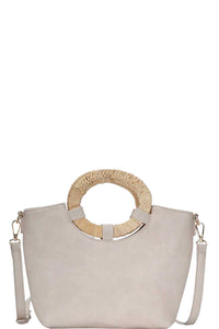 Chic Natural Woven Handle Satchel with Long Strap